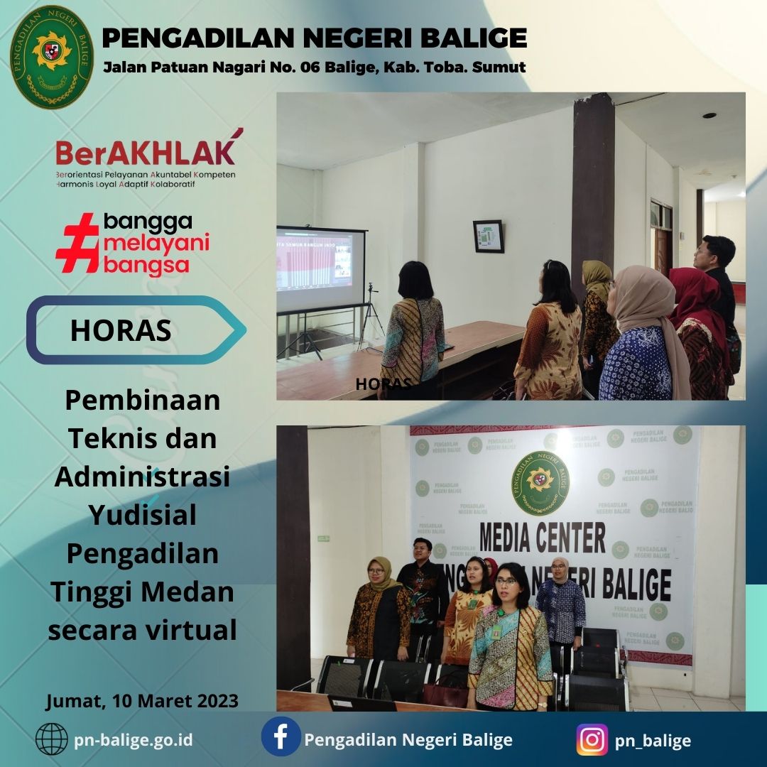 Pembinaan Teknis dan Administrasi Yudisial Pengadilan Tinggi Medan secara virtual tanggal 10 Maret 2023